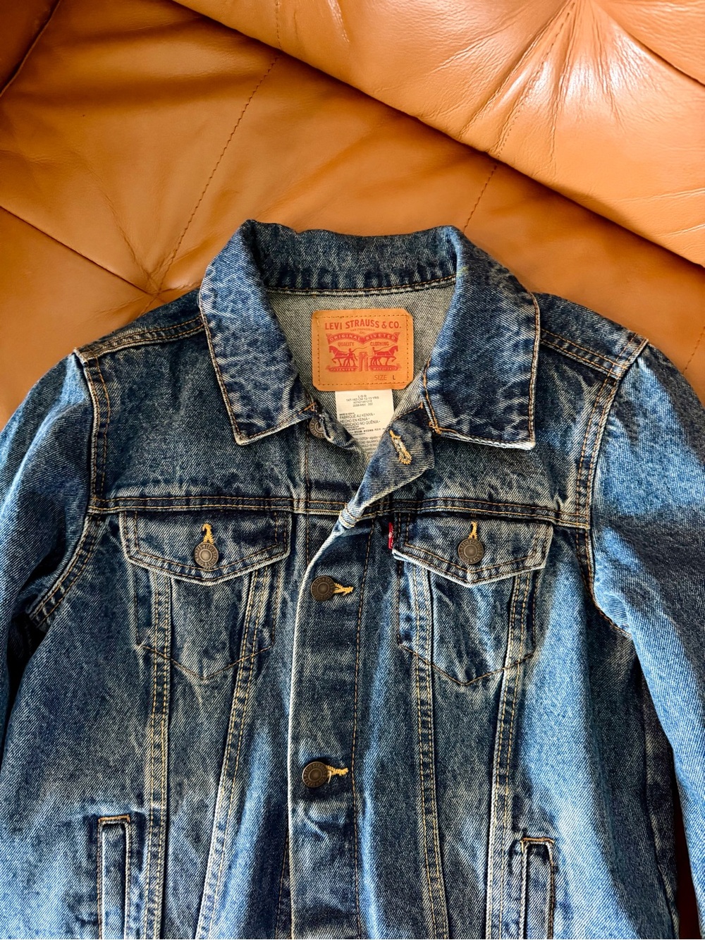 Levi's Big Boy's Distressed Blue Denim Trucker Red Tag Jean, Denim Jacket
